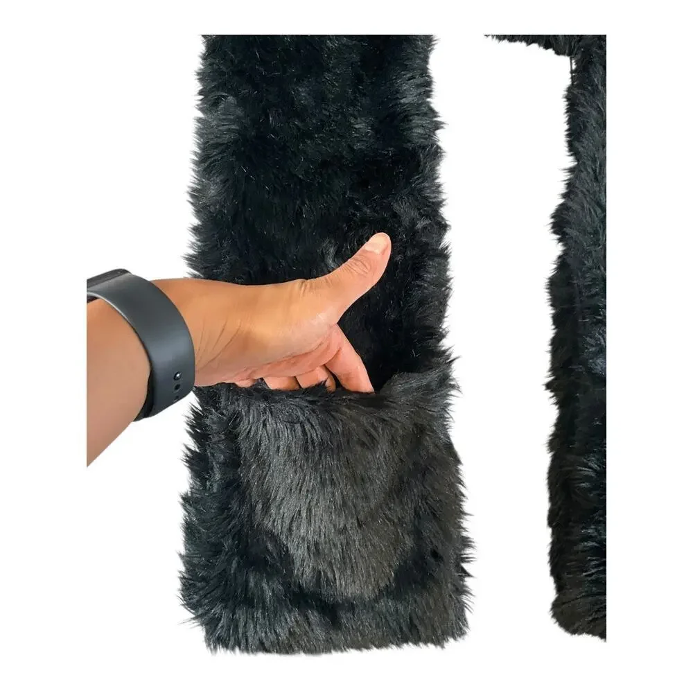Winter Glam INC Black Faux Fur Stole Shawl Wrap w/ Pockets One Size Quiet Luxury